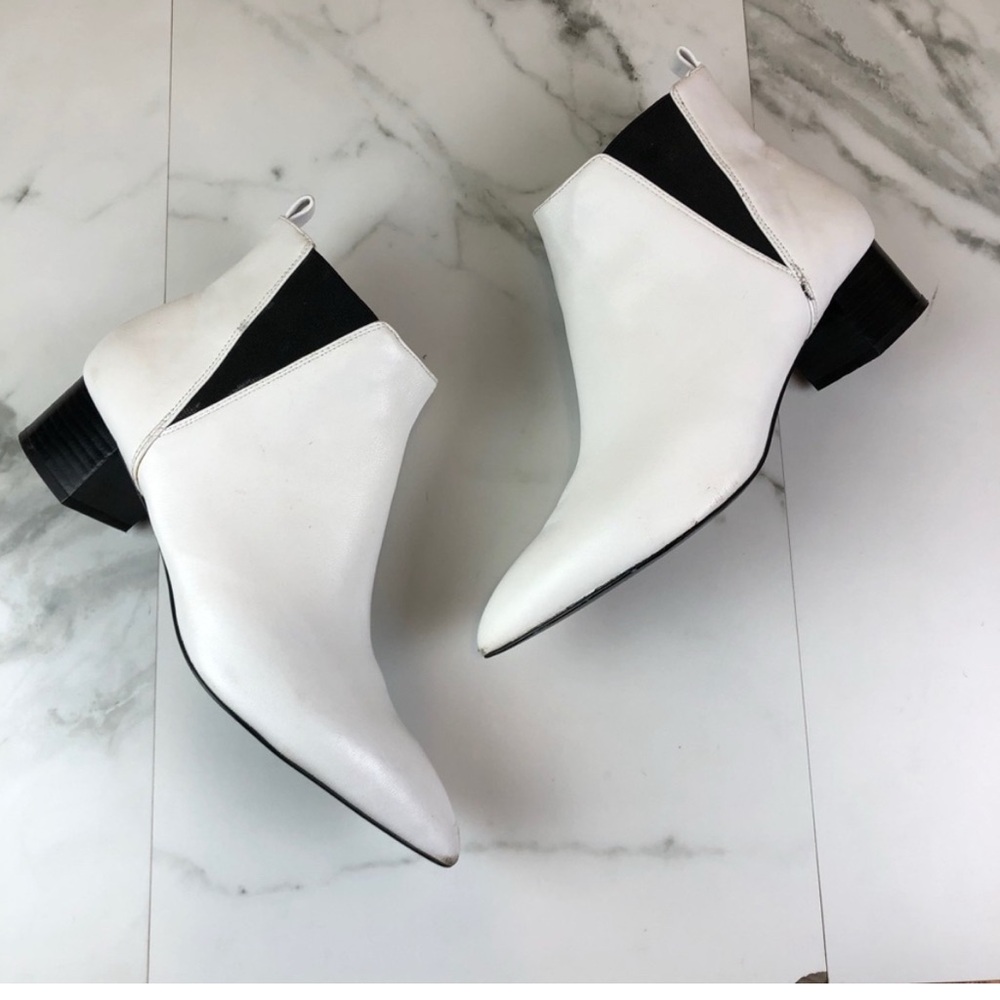 Steve Madden White & Black Leather Bootie Boots - Picture 3 of 3